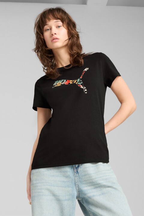 Kadın Graphics Floral Cat Logo T-Shirt - Siyah - PUMA
