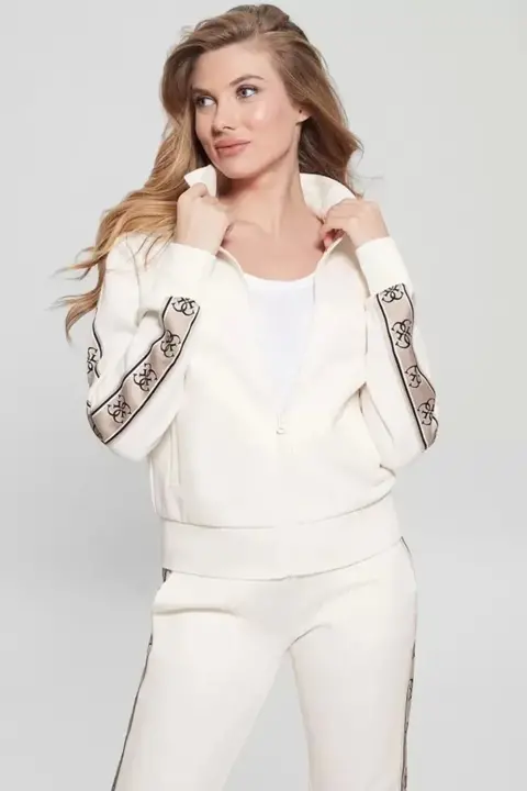 Kadın Guess Britney Regular Fit Dik Yaka Fermuarlı Kadın Sweatshirt - Krem 