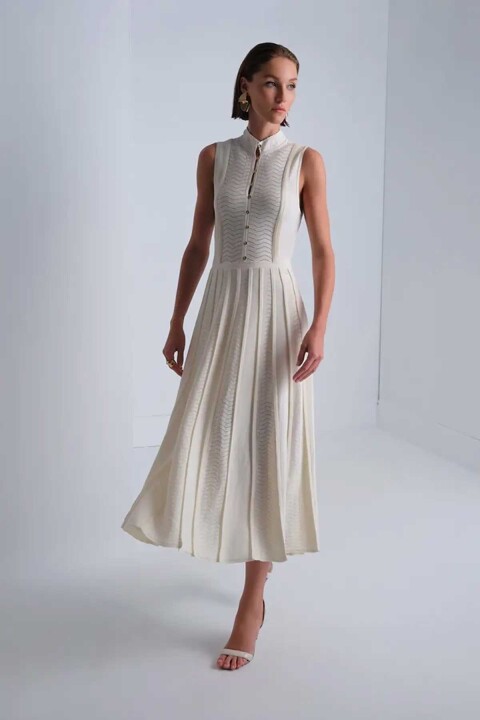 Kadın Hakim Yaka Gold Düğme Detaylı Midi Elbise - Ekru - Join Us