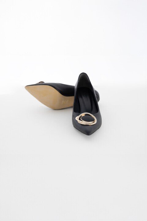 Kadın Halka Tokalı Sivri Burun Topuklu Ayakkabı - Siyah - Pandora