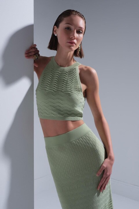 Kadın Halter Yaka Crop - Yeşil - Join Us