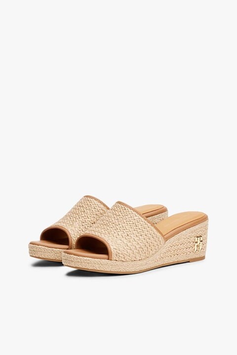 Kadın Hasır Dolgu Topuklu Terlik - Bej 