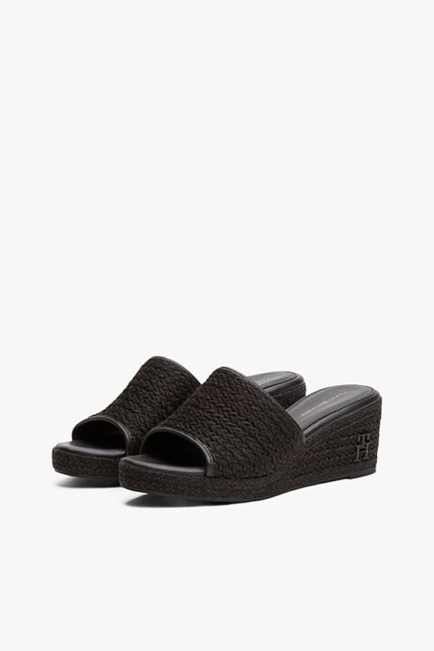 Kadın Hasır Dolgu Topuklu Terlik - Siyah 