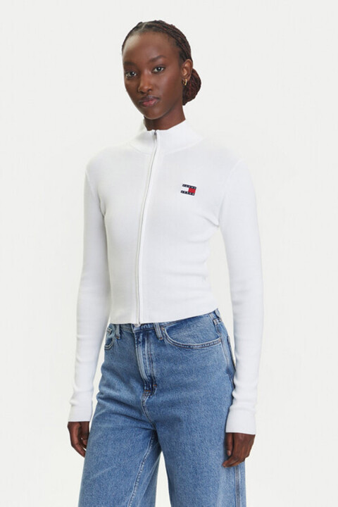 Kadın High Neck Fermuarlı Triko Kazak - Ekru 