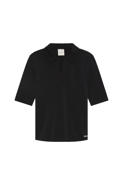 Kadın HS Crepe Jersey Polo T-Shirt - Siyah - Calvin Klein