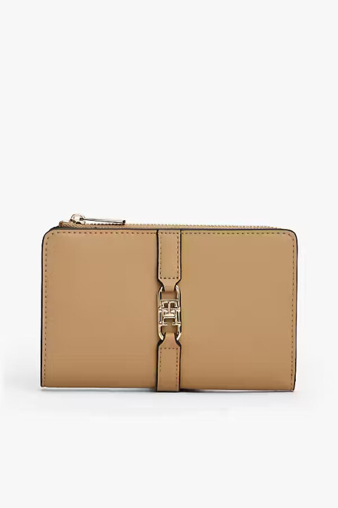 Kadın İki Katlı Metal Tokalı Cüzdan - Bej - Tommy Hilfiger