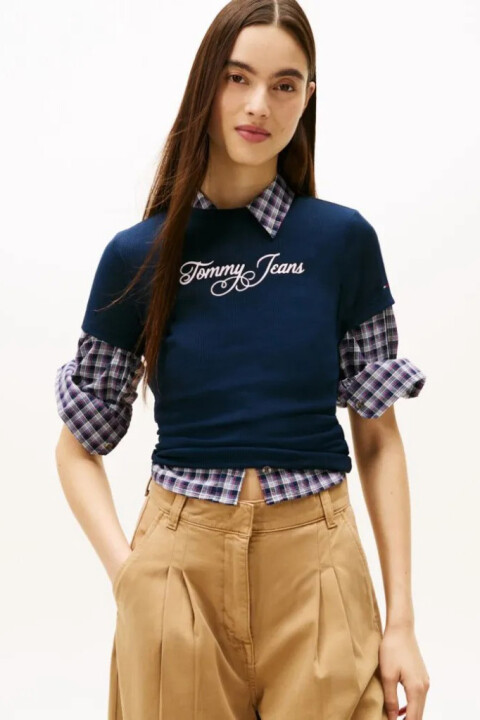 Kadın İmza Yazı Logo Slim T-Shirt - Lacivert - Tommy Hilfiger