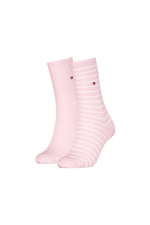 Kadın İnce Çizgili Çorap 2'li Paket - Açık Pembe 