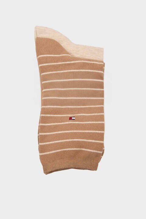 Kadın İnce Çizgili Çorap 2'li Paket - Camel/Bej 