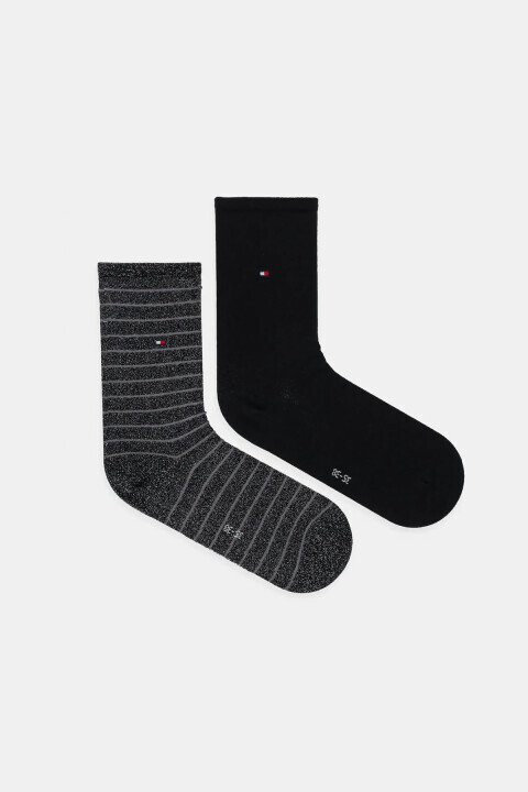 Kadın İnce Çizgili Çorap 2'li Paket - Siyah - Tommy Hilfiger