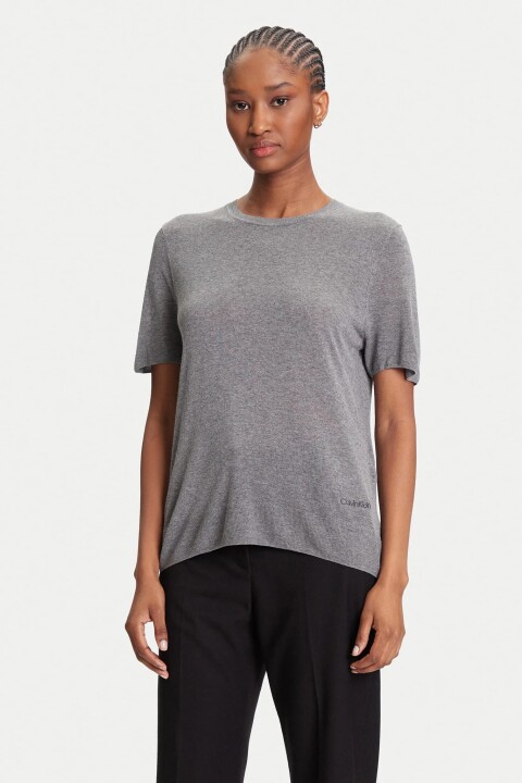 Kadın İnce Dokulu Viskoz Triko T-Shirt - Gri - Calvin Klein