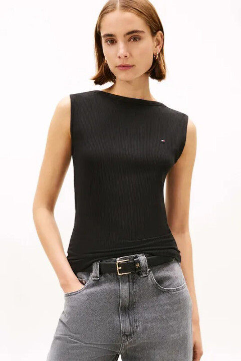 Kadın İnce Fitilli Askılı T-Shirt - Siyah - Tommy Hilfiger