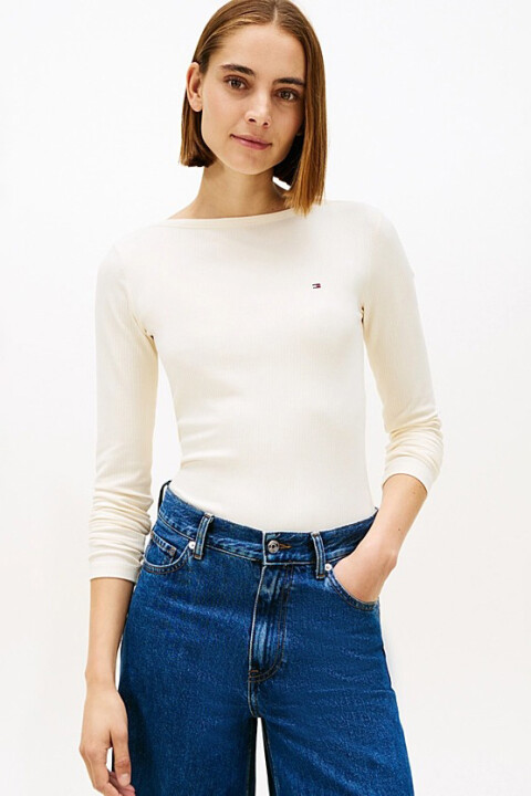 Kadın İnce Fitilli Uzun Kollu Bluz - Krem - Tommy Hilfiger