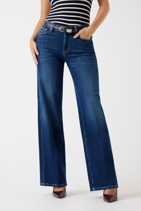 Kadın Indaco Kaşmir Karışımlı Palazzo Fit Jean - Mavi - Guess