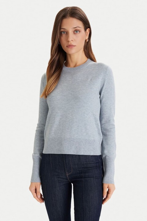 Kadın İpek ve Yün Karışımlı Bisiklet Yaka Kazak - Mavi - Guess