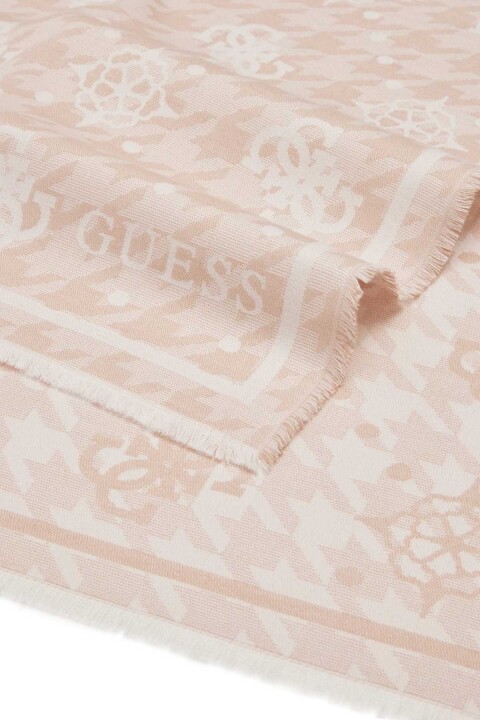 Kadın Jakarlı Monogram Desenli Püsküllü Şal - Ekru - Guess