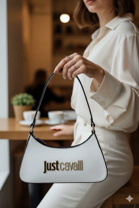 Kadın Jc Omuz Çantası - Beyaz/Siyah - JUST CAVALLI