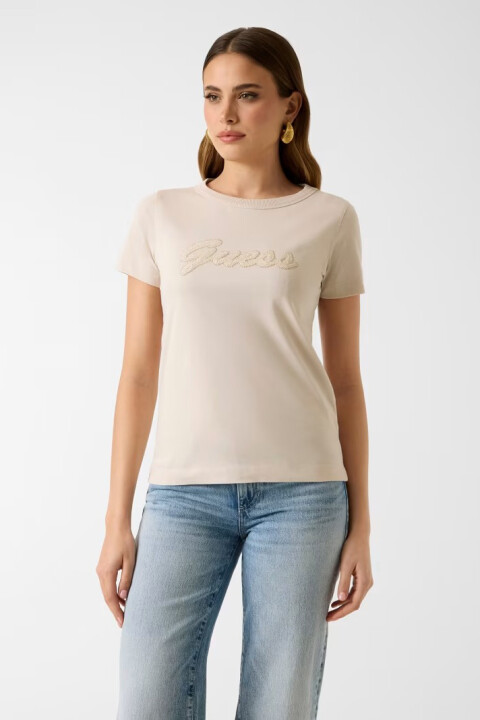 Kadın Jersey Boxy Fit T-Shirt - Krem - Guess