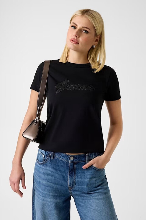 Kadın Jersey Boxy Fit T-Shirt - Siyah - Guess