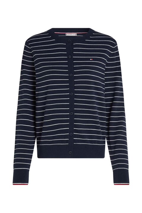 Kadın Jersey Stitch Organik Pamuklu Çizgili Hırka - Lacivert - Tommy Hilfiger