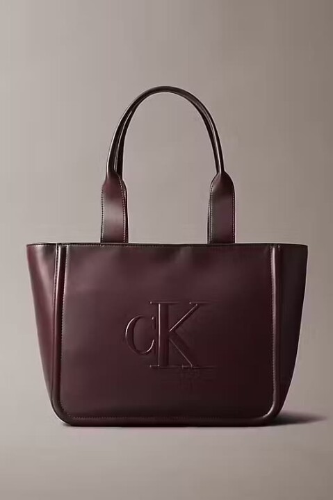 Kadın Kabartma Logolu Tote Omuz Çantası - Bordo 