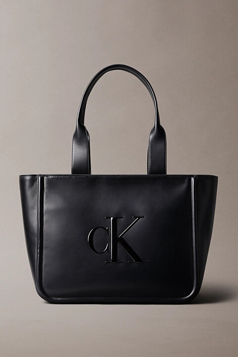 Kadın Kabartma Logolu Tote Omuz Çantası - Siyah 