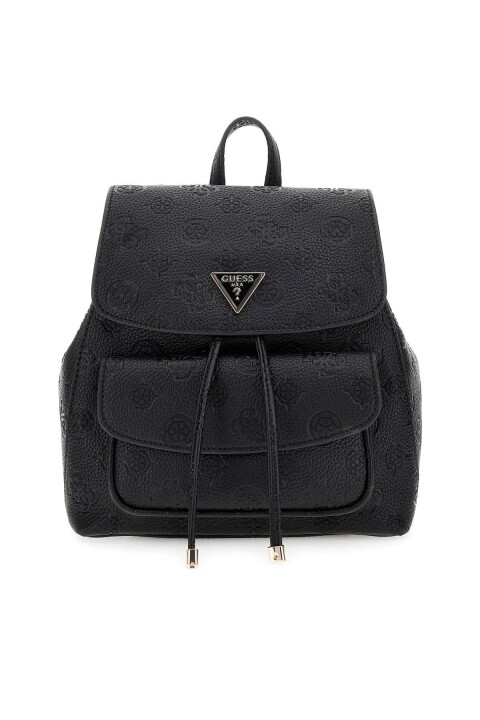 Kadın Kabartma Monogram Desenli Büzgülü Sırt Çantası - Siyah - Guess