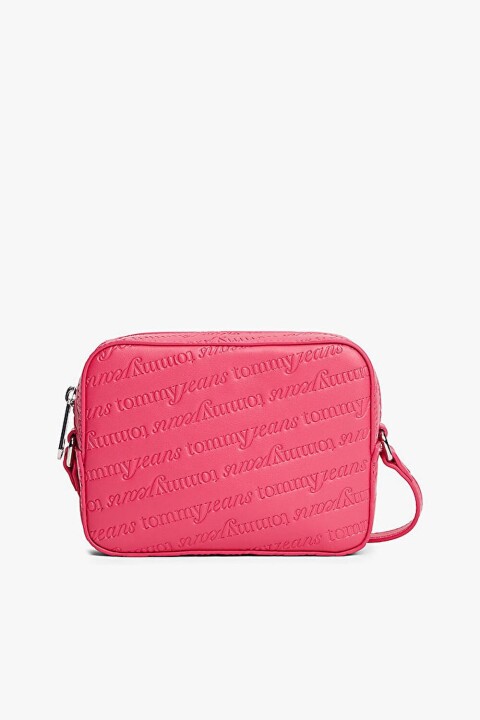 Kadın Kabartma Yazı Desenli Kamera Çantası - Pembe 