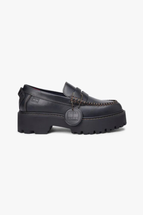 Kadın Kalın Tabanlı Deri Loafer Ayakkabı - Siyah - Tommy Hilfiger