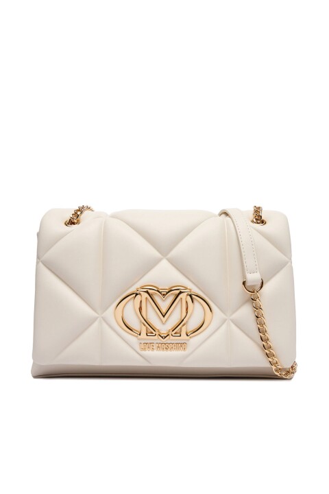 Kadın Kalp Detaylı Kapitone Omuz Çantası - Ekru - Love Moschino