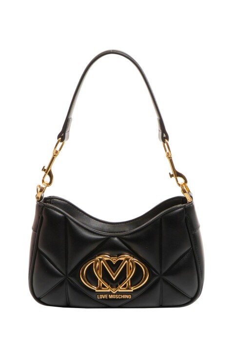 Kadın Kalp Logolu Kapitone Omuz Çantası - Siyah - Love Moschino