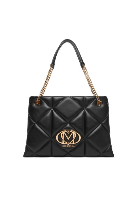 Kadın Kalp Logolu Kapitone Omuz Çantası - Siyah - Love Moschino