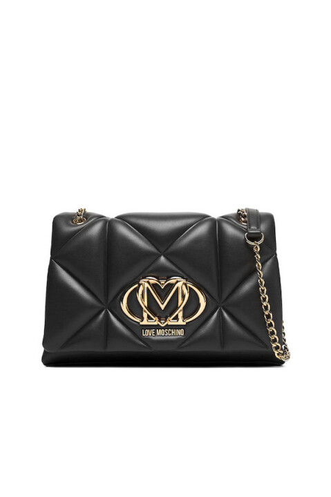 Kadın Kalp Logolu Kapitone Omuz Çantası - Siyah - Love Moschino