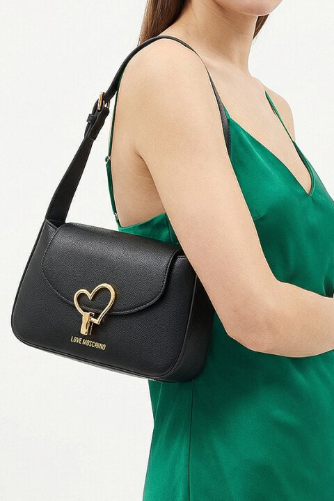Kadın Kapaklı Omuz Çantası - Siyah - Love Moschino