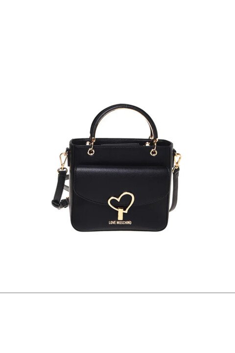 Kadın Kapaklı Önde Kalp Omuz Çantası - Siyah - Love Moschino