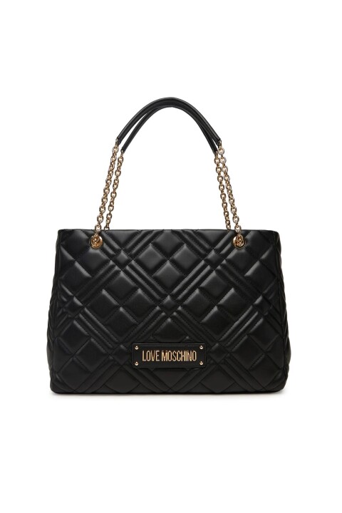 Kadın Kapitone Kalp Desenli Zincir Askılı Omuz Çantası - Siyah - Love Moschino