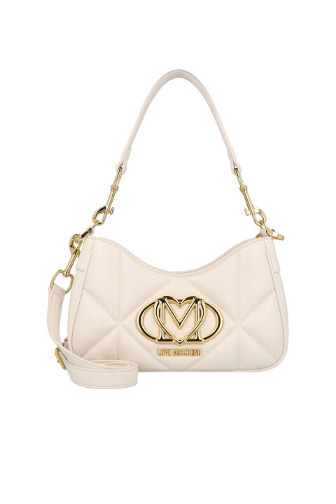Kadın Kapitone Logo Omuz Çantası – Ekru - Love Moschino