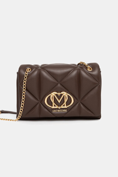 Kadın Kapitone Logo Omuz Çantası – Kahverengi - Love Moschino