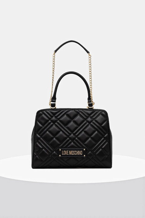 Kadın Kapitone Logo Omuz Çantası – Siyah - Love Moschino
