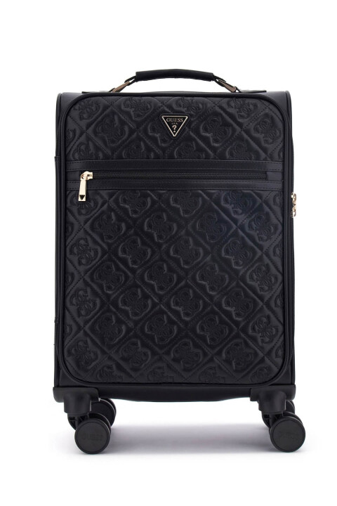 Kadın Kapitone Monogram Desenli 4 Tekerlekli Kabin Boy Valiz - Siyah - Guess