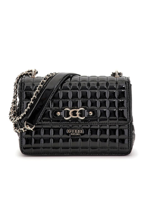 Kadın Kapitone Rugan Görünümlü Omuz Çantası - Siyah 