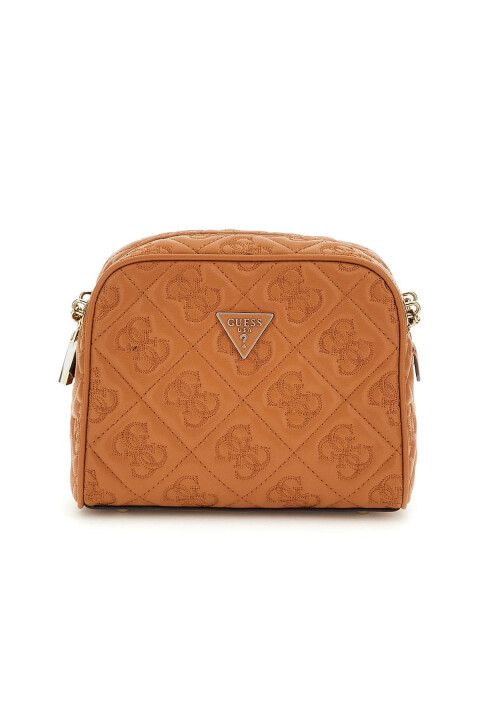 Kadın Kapitone ve Monogram Desenli Kamera Çantası - Kahverengi 