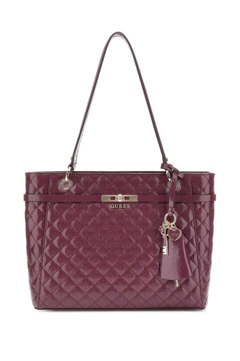 Kadın Kapitone ve Monogram Desenli Tote Çanta - Bordo - Guess