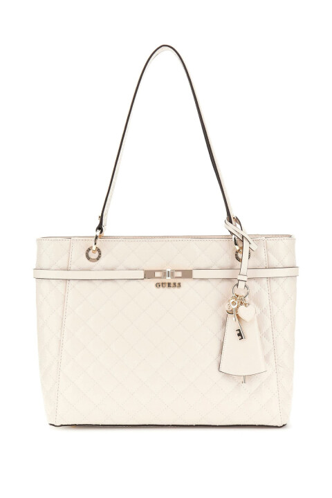 Kadın Kapitone ve Monogram Desenli Tote Çanta - Krem 