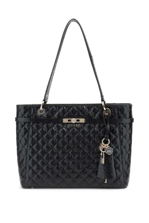 Kadın Kapitone ve Monogram Desenli Tote Çanta - Siyah 