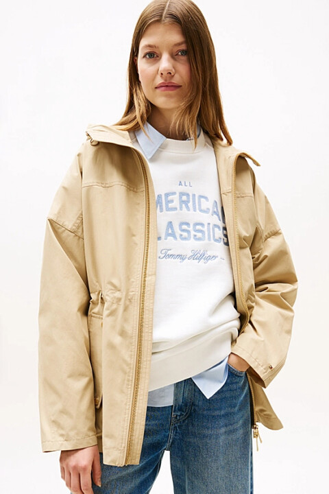 Kadın Kapüşonlu Beli Büzgülü Parka - Bej - Tommy Hilfiger