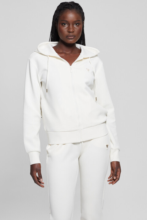 Kadın Kapüşonlu Fermuarlı Sweatshirt - Krem 