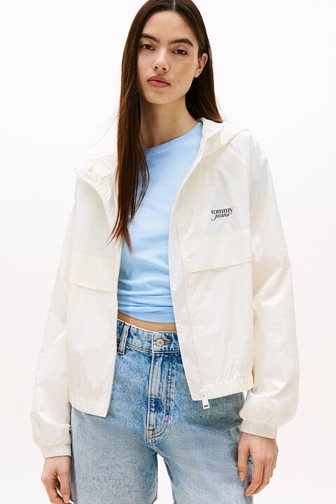 Kadın Kapüşonlu Jakarlı Rüzgarlık - Ekru - Tommy Hilfiger