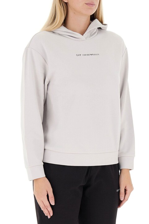 Kadın Kapüşonlu Logo Baskılı Sweatshirt - Açık Gri - Ea7