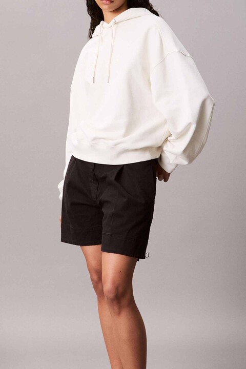 Kadın Kapüşonlu Nakış Logolu Sweatshirt - Ekru 